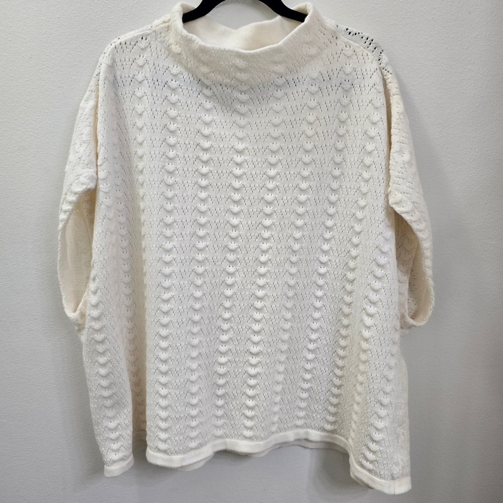 Liz Claiborne Womens 3X White Pointelle Mock Neck Poncho Sweater Knit Cape Top